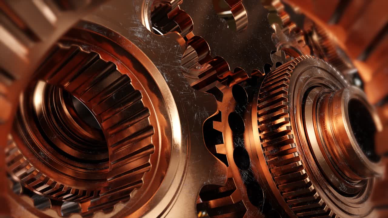 video de fondo industrial con engranajes dorados. animación en 3d.