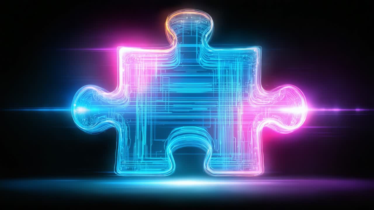 An Artistic Representation of a Colorful Neon Puzzle Piece Showcasing Vibrant Illuminations and Digital Aesthetics with a Futuristic Look