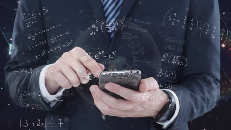 man on phone over mathematical equations.
