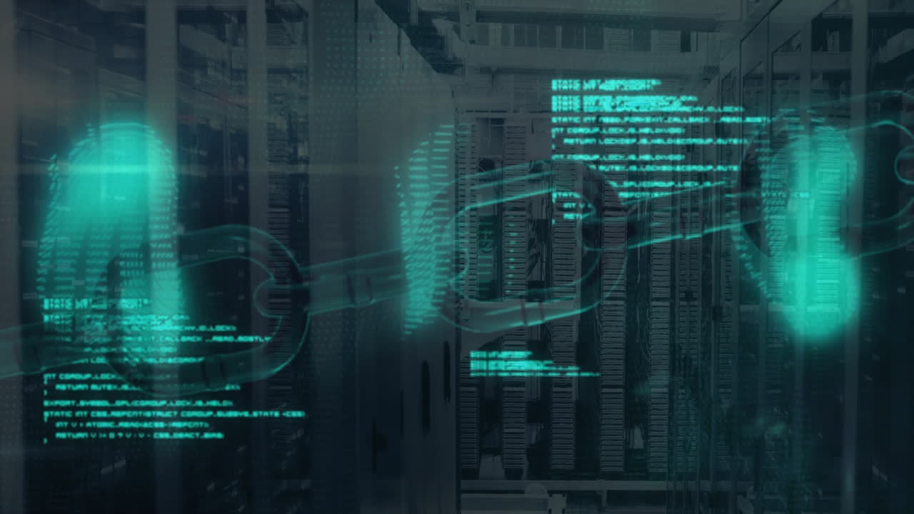 Animation of data processing with chain over server room