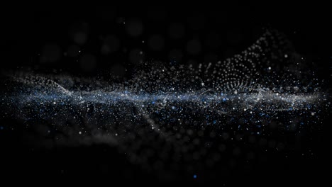 Futuristic animation with wave object and glitter particles in slow motion, 4096x2304 loop 4K