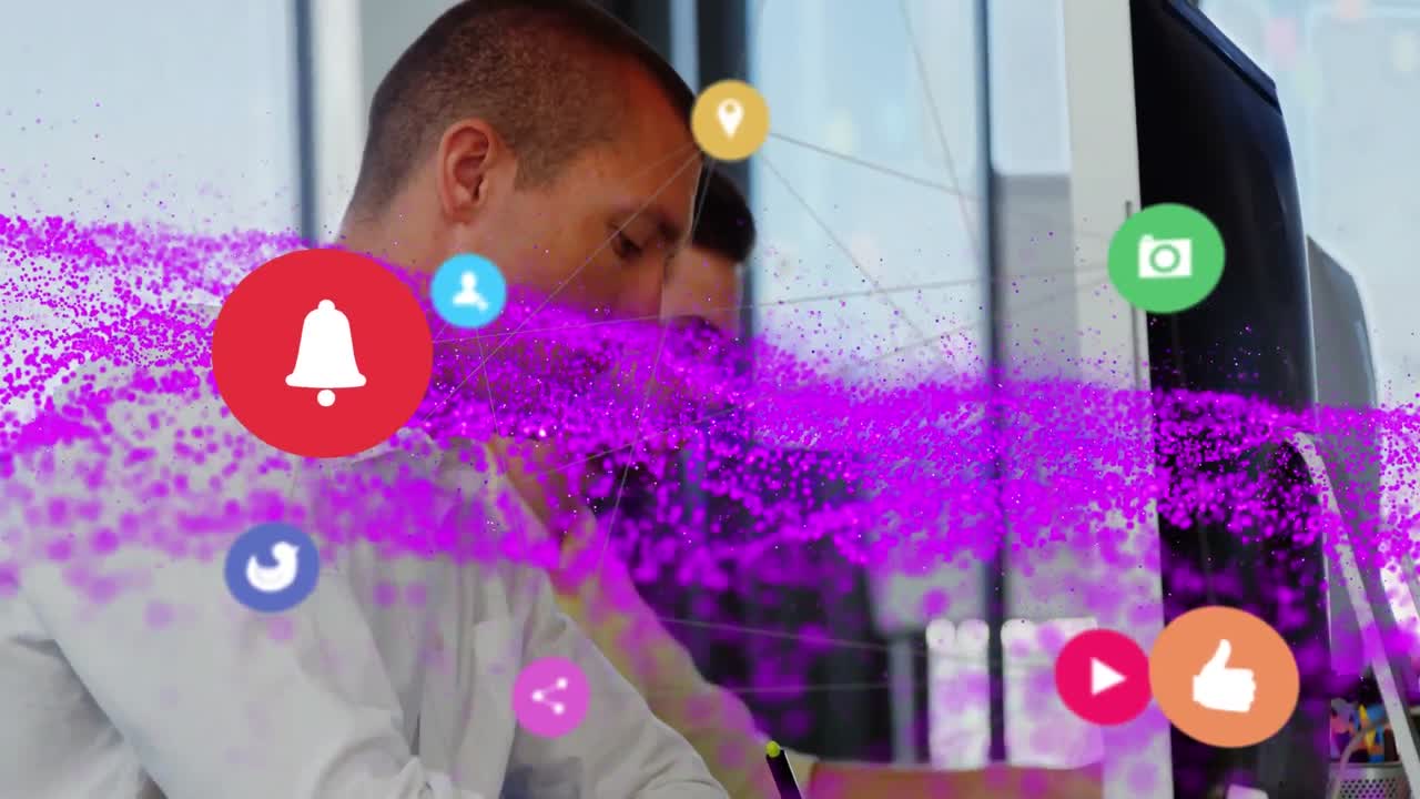 animación de la red de conexiones con iconos sobre el hombre de negocios