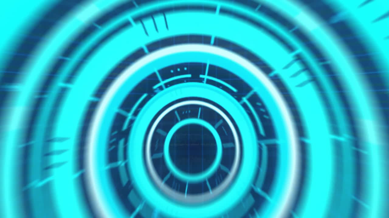 Futuristic target animation over green coding text in grid environment