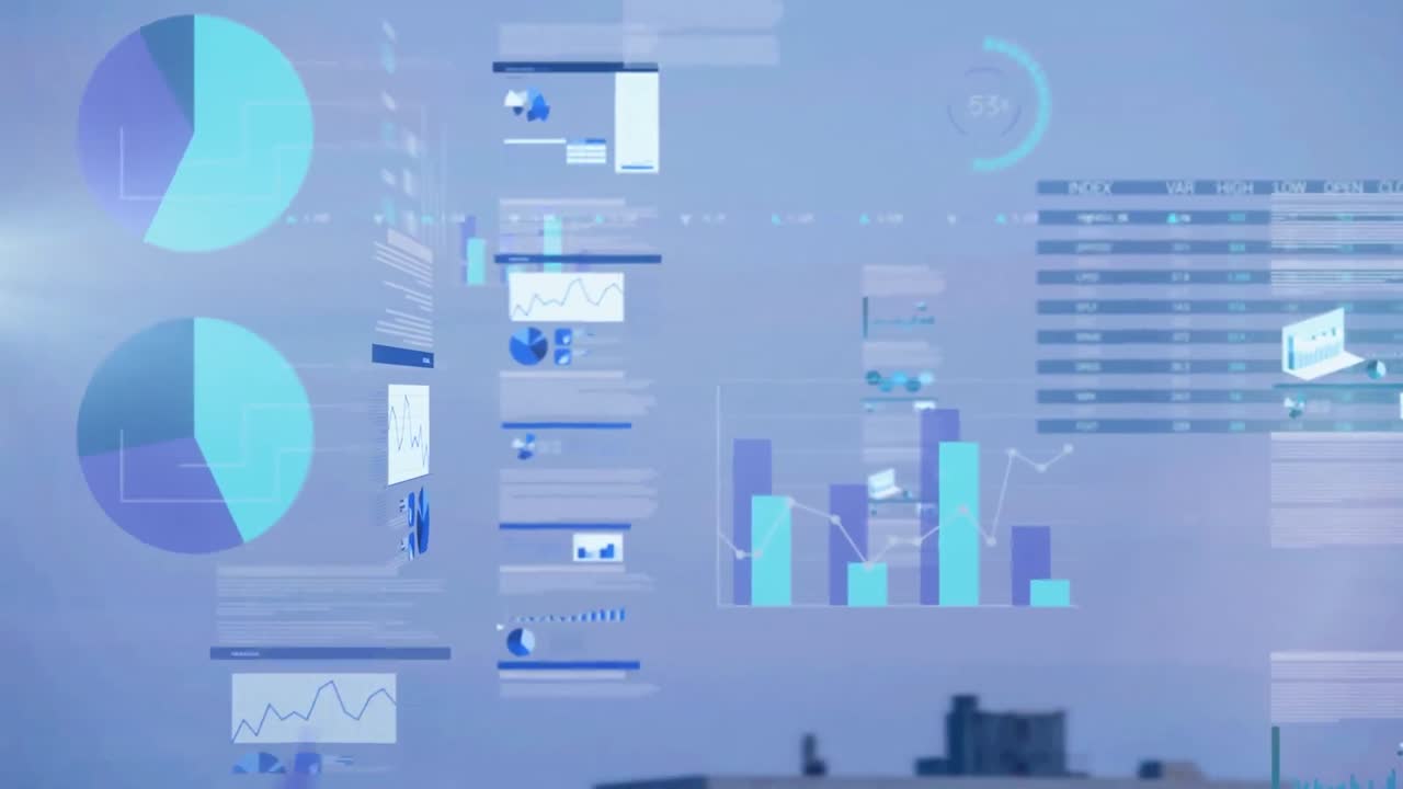 Animation of diverse data over blue background