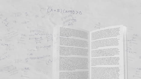 mathematical equations moving against open book