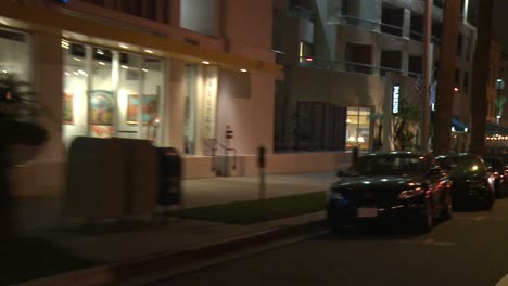 A-Car-Travels-Along-A-Street-At-Night-In-Santa-Monica-California-As-Seen-Through-The-Rear-Window-At-An-Angle-8