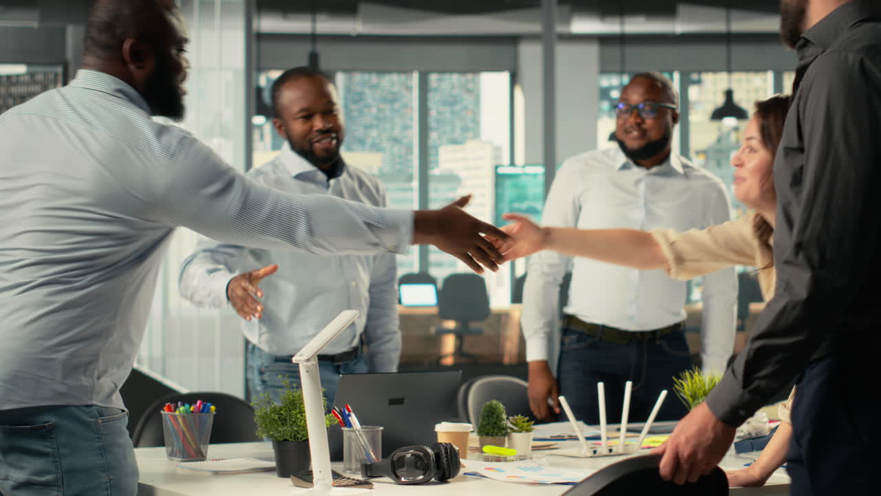 Vertical Video Multinational company staff engaged in a corporate event for business partnership