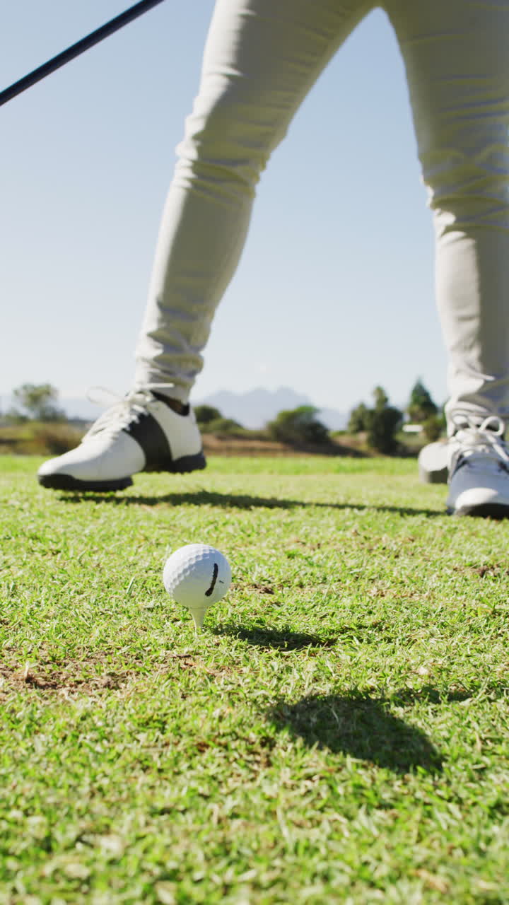 은 날 골프장에서 놀고 있는 남성 골프 선수의 수직 비디오