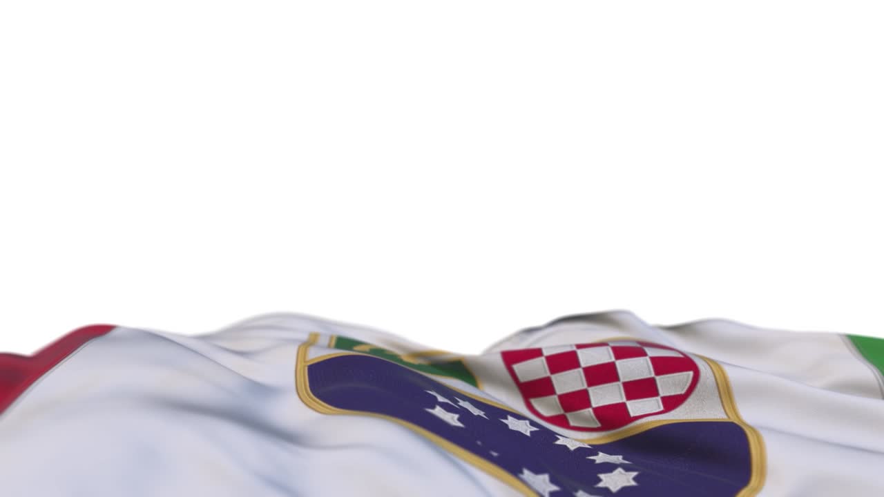 보스니아 헤르체고비나 연방의 천 발이 바람에 흔들리고 보스니아헤르체고비아 연방의 봉제 은  발은 바람에 떠다니고 반 채워진 색 배경, 텍스트의 장소, 20 초 루프.