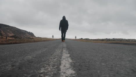 person walking on a road in iceland