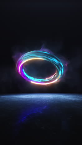 looping spinning neon energy ring with smoke