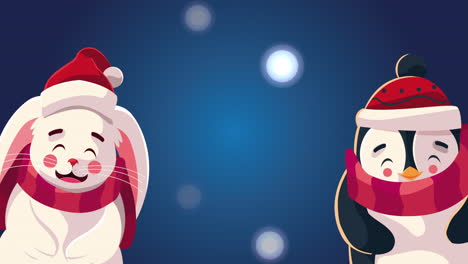 merry christmas animation with rabbit and penguin