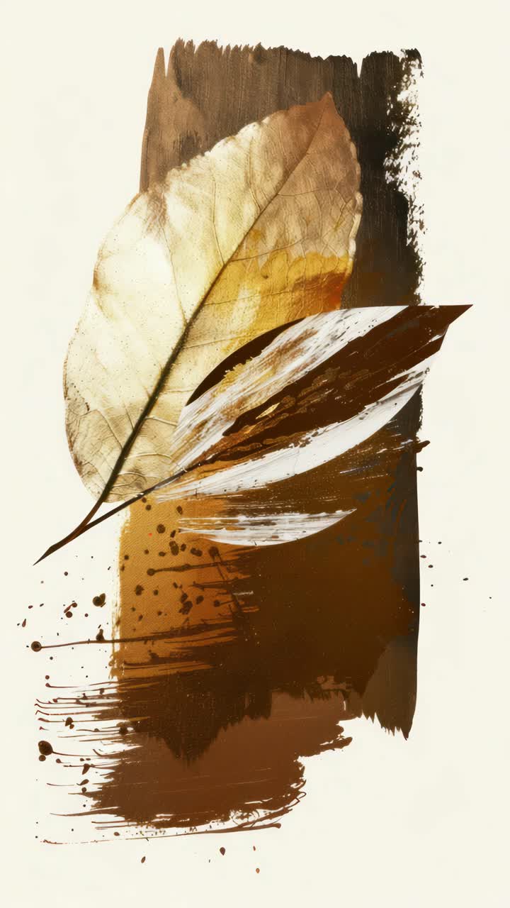 Abstract composition with earthy tones and leaf motifs, captured from a top-down angle