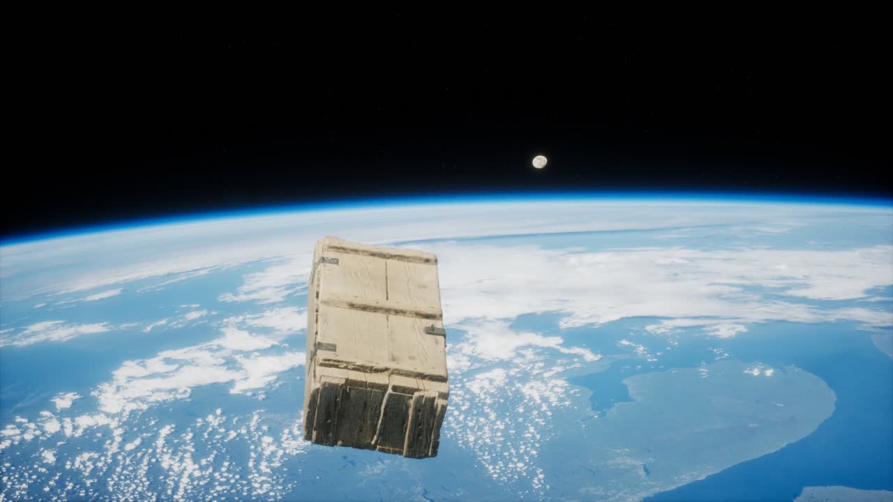 Vecchia scatola di legno in orbita terrestre