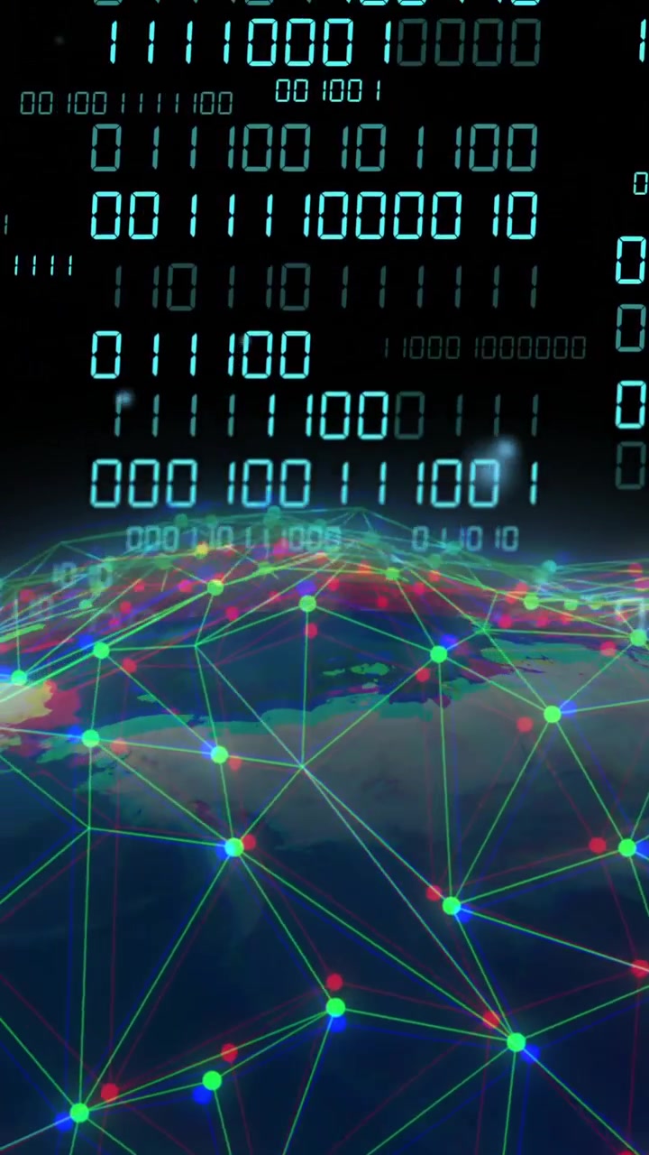 Animation of binary coding data processing over globe