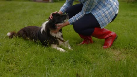 Junge-Frau-Streichelt-Einen-Hund