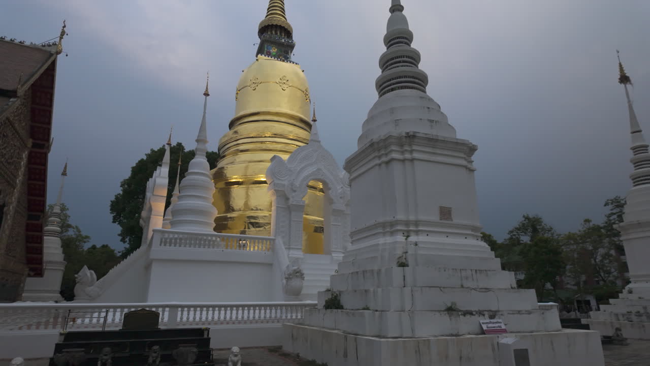 Golden Pagoda In Wat Suan Dok In Chiang Mai, Thailand - Tilt Up