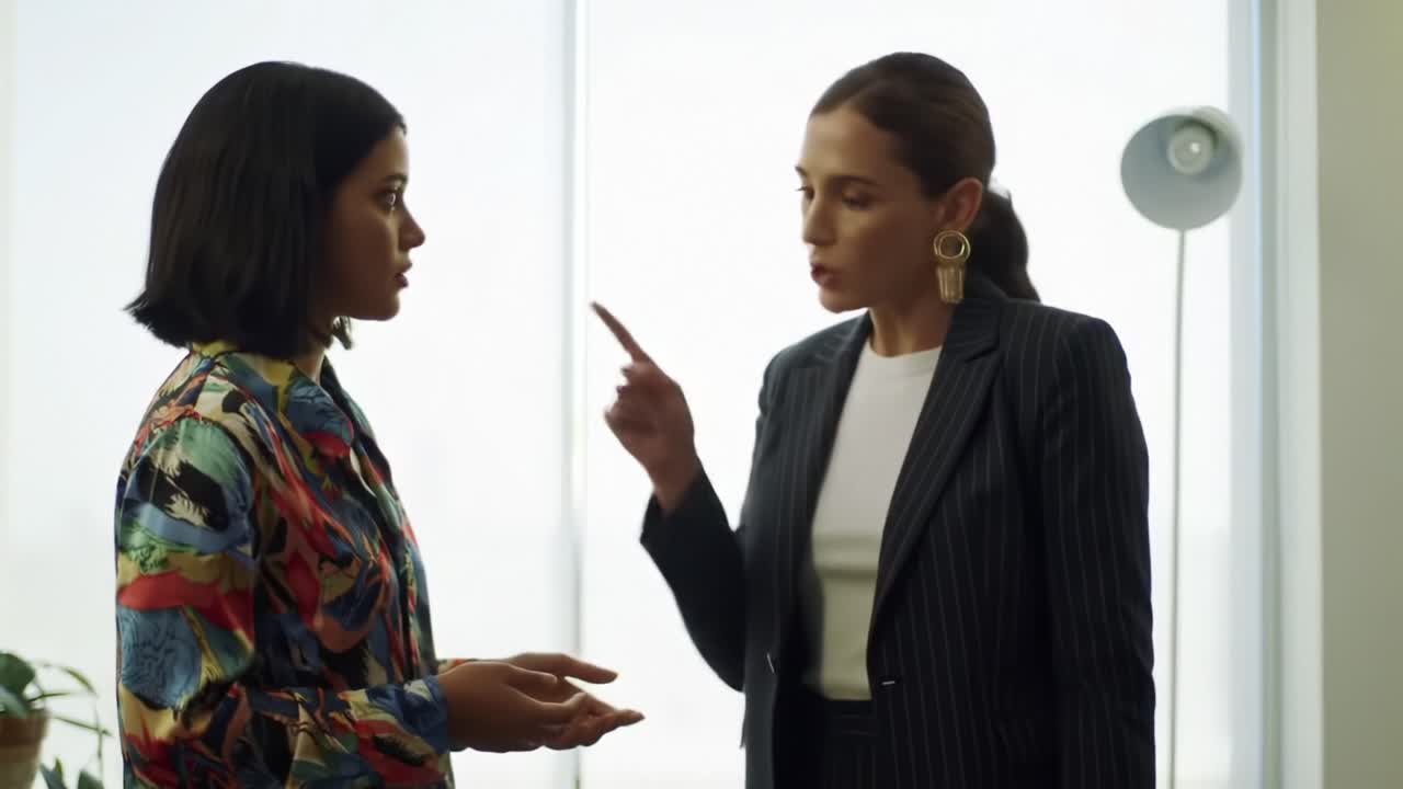 A Dynamic Conversation Between Two Professional Women Highlighting the Importance of Communication and Collaboration in the Workplace Environment