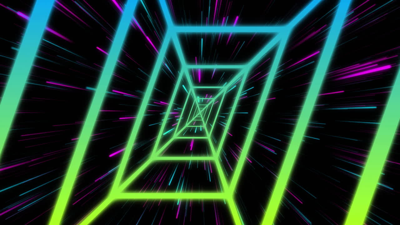 animación de formas y túnel digital sobre fondo negro