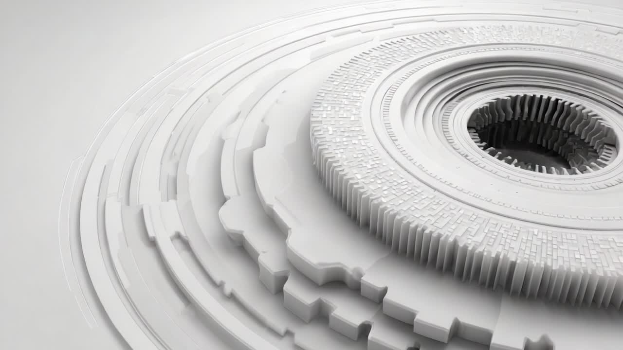 Intricate Layers and Patterns: A Captivating Exploration of Depth and Design in a Circular White Structure Against a Minimalist Background