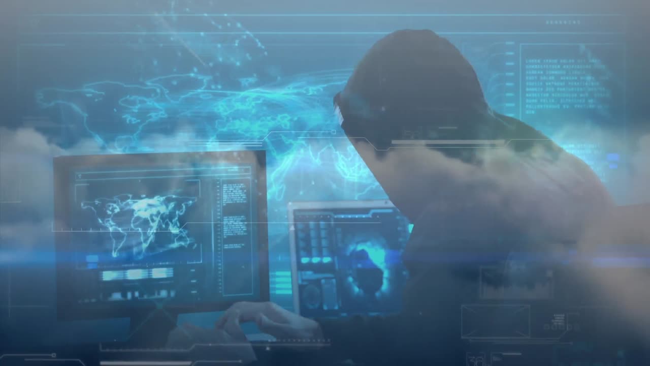 animación del globo de redes de conexiones a través de un hacker utilizando una computadora