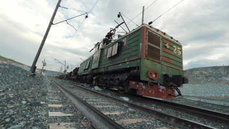 vintage electric locomotive in a quarry