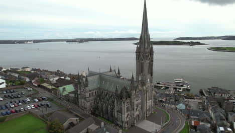 aerial view, saint colman's cathedral, cobh, ireland