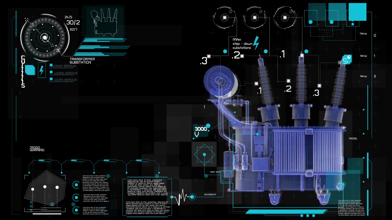 Futuristic HUD Display of an Electrical Transformer Substation