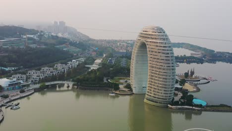 skyscraper at lakeside in china