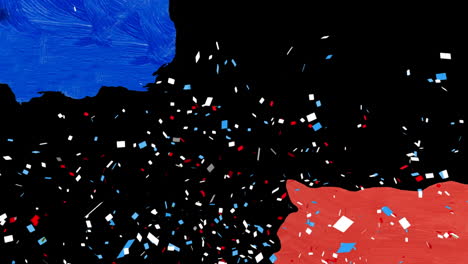 Animation-of-confetti-and-flag-of-france-colours-on-black-background