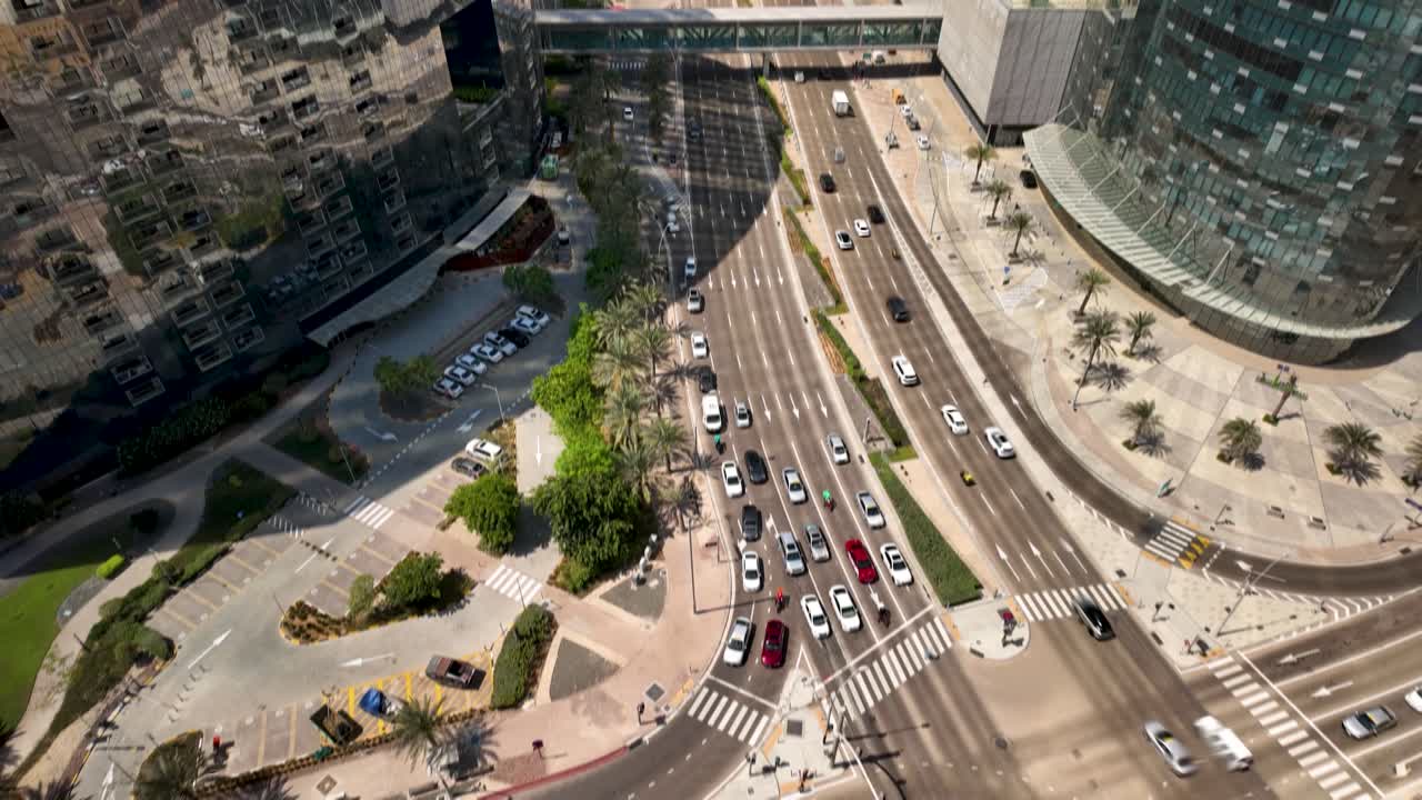 Aerial View of a Modern City with Busy Road and Highrises