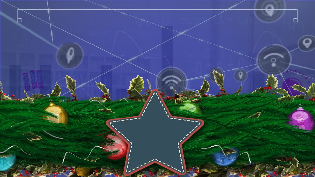 크리스마스 장식 및 연결 네트워크에 대한 데이터 처리의 애니메이션.