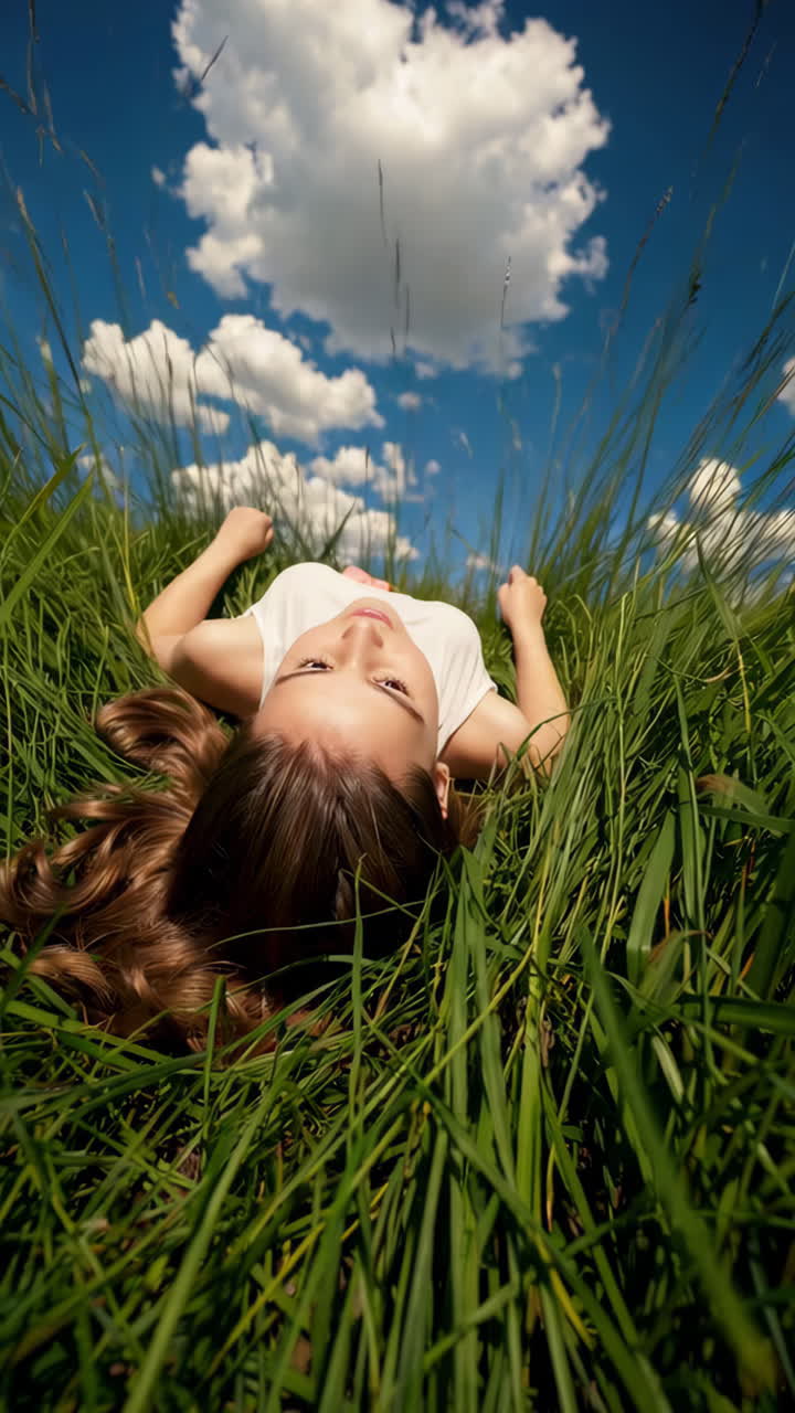 Mujer relajándose en un campo