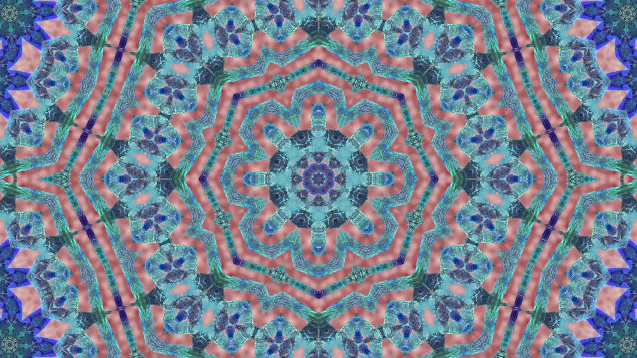3d Looped abstract ornate decorative background. Hypnotic trendy kaleidoscope.
