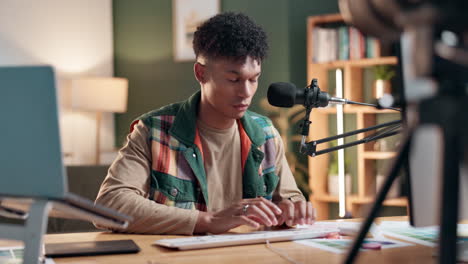 man recording podcast