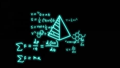 animación de fórmulas matemáticas y procesamiento de datos científicos sobre un fondo negro