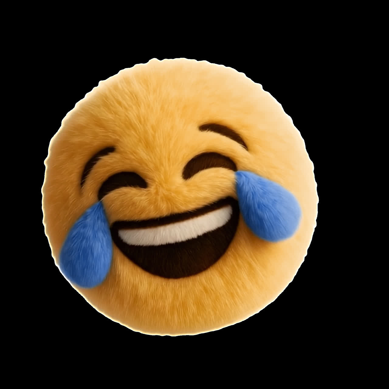 Fluffy emoji with joyful tears animation isolated asset, transparent 4K video, alpha channel, ProRes
