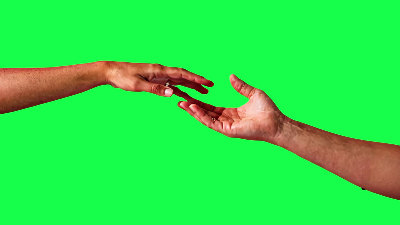 Hands reaching animation, transparent 4K video, green screen
