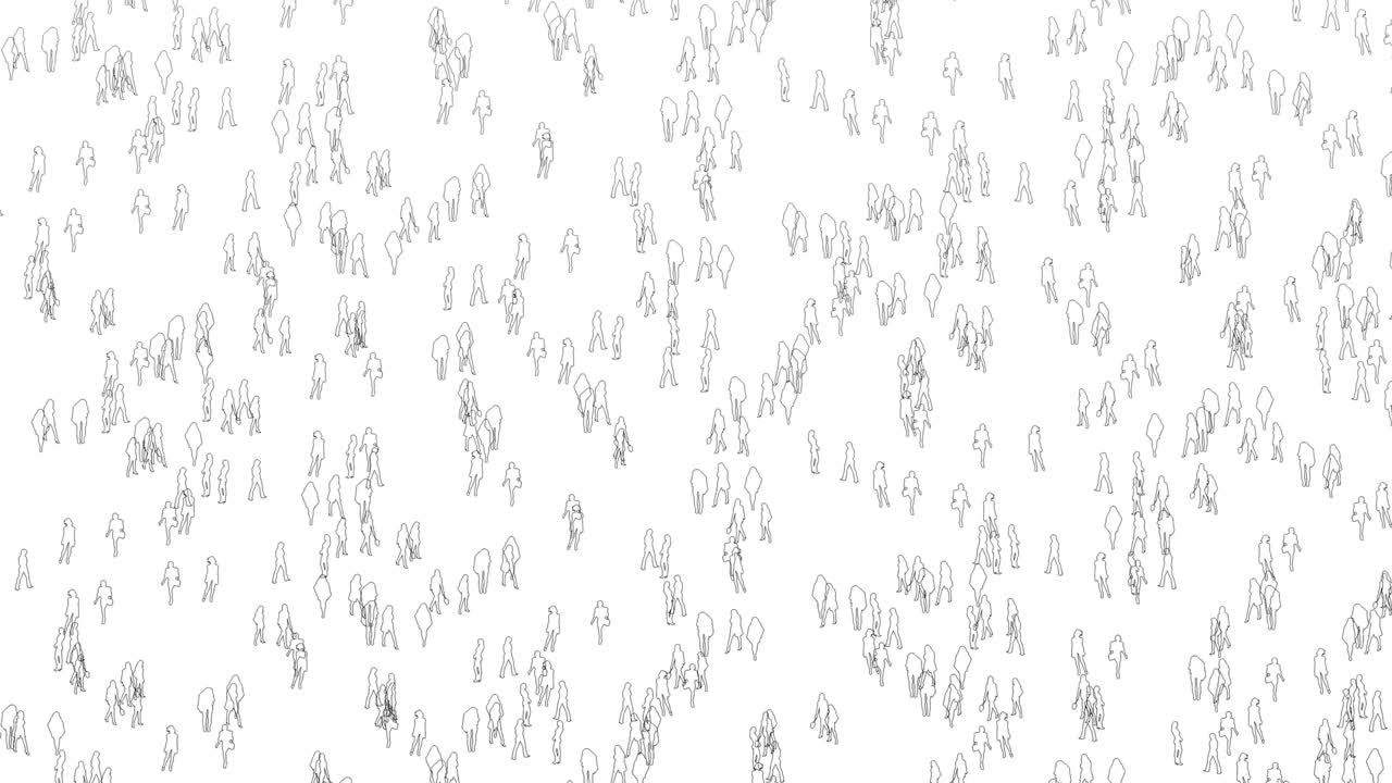 contorno dibujado de una multitud de personas en fondo blanco. animación