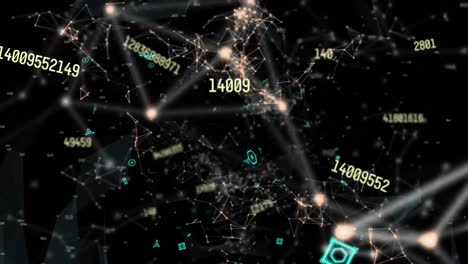 Animation-Eines-Riesigen-Verkaufstextes-Auf-Gelbem-Warnband,-Brennender-Nummer-2-Und-Datenverarbeitung-Auf-Schwarz