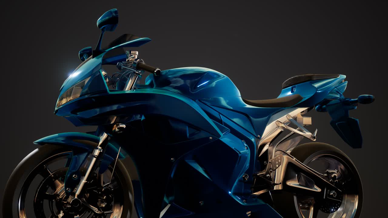 motocicleta deportiva en un estudio oscuro con luces brillantes