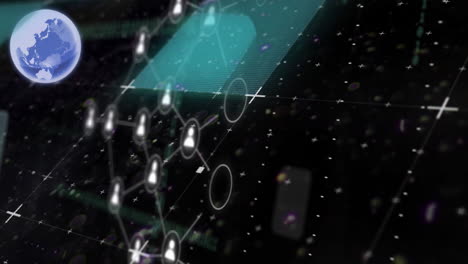 animación del globo con iconos y procesamiento de datos