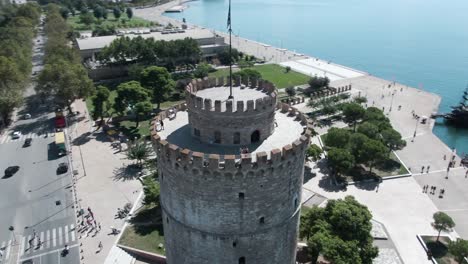 drone shot of the white tower of thessaloniki