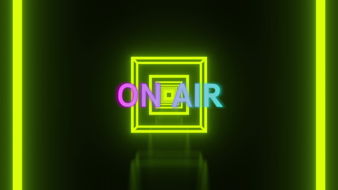 animación de texto en el aire sobre cuadrados de neón sobre fondo negro