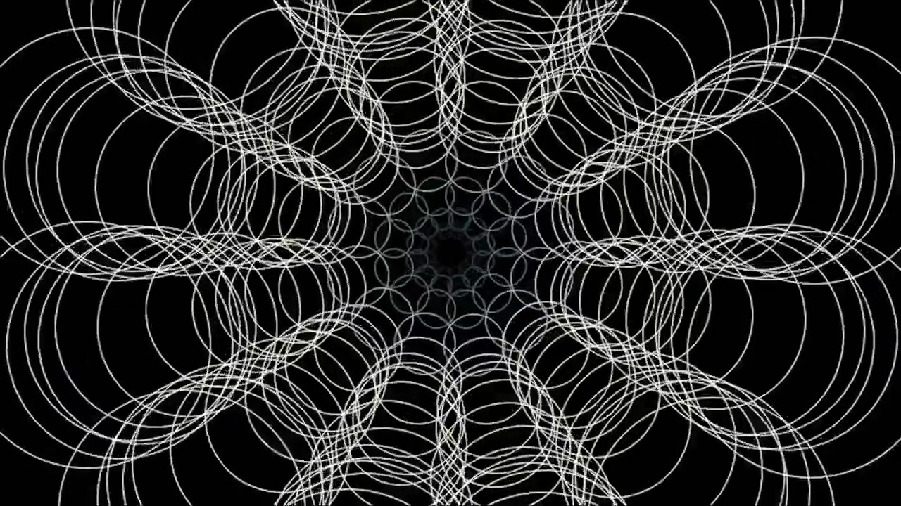 Animação Geométrica Abstrata de Círculos Brancos Pulsantes em Fundo Preto