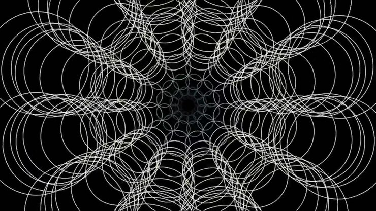 Animação Geométrica Abstrata de Círculos Brancos Pulsantes em Fundo Preto