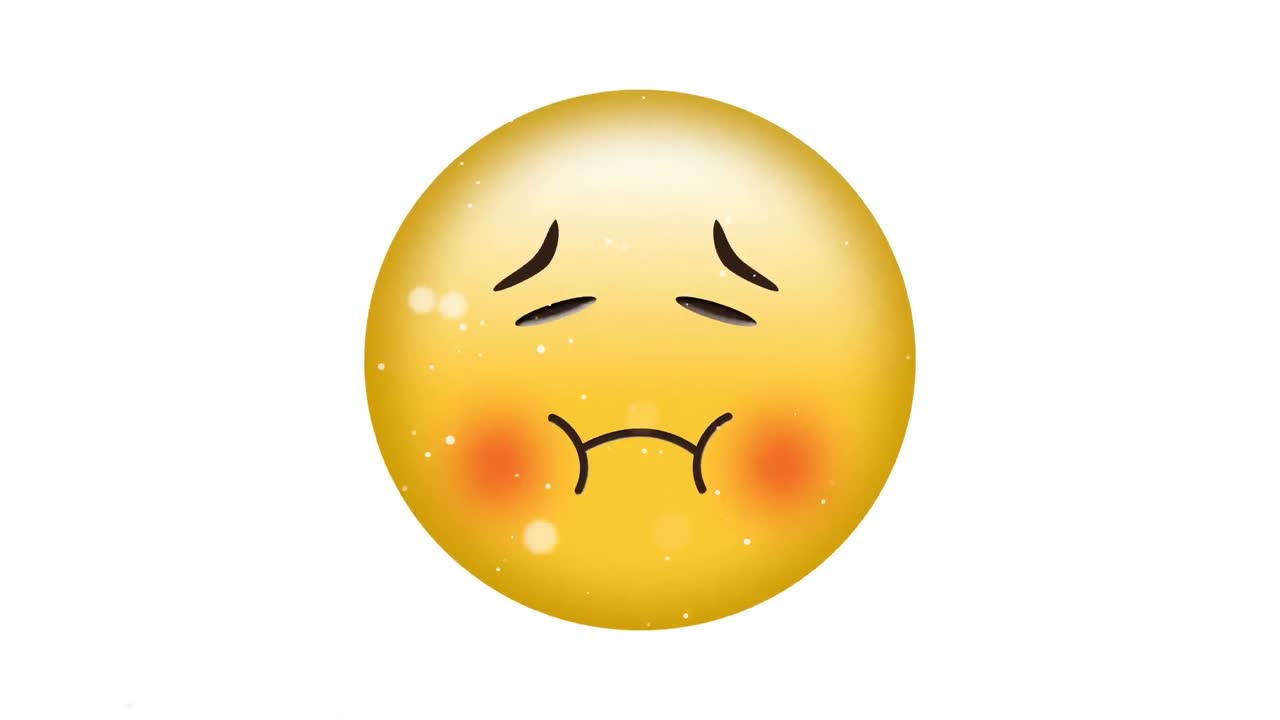 ⁇ 색 배경에 떨어지는 콘페티 위에 아픈 이모지 아이콘의 애니메이션