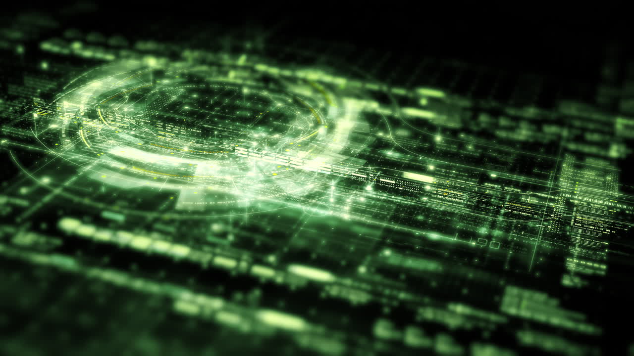 Advanced data matrix simulation UI with cutting-edge digital environment with a dynamic and immersive display of interconnected data matrix information networks systems background