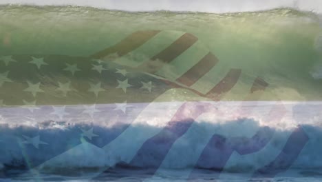 Digitale-Komposition-Der-Schwenkenden-US-Flagge-Gegen-Wellen-Im-Meer