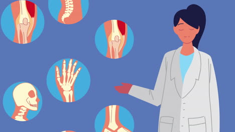 doctor female with rheumatology disease pains animation